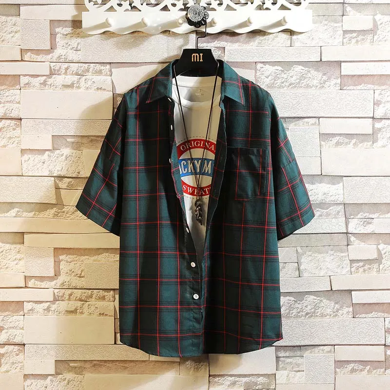 Мужская Фланелевая рубашка с коротким рукавом из хлопка в клетку | одежда