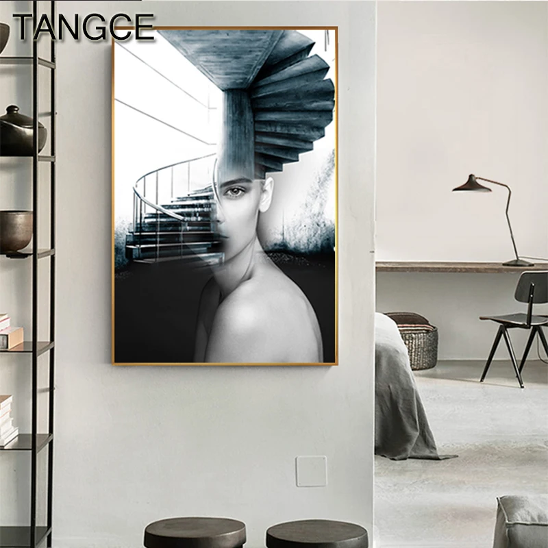 

Abstract Fashion Women Stair Canvas Art Painting Posters and Prints for Living Room Aisle Murale Salon Modern Tableau Decoration