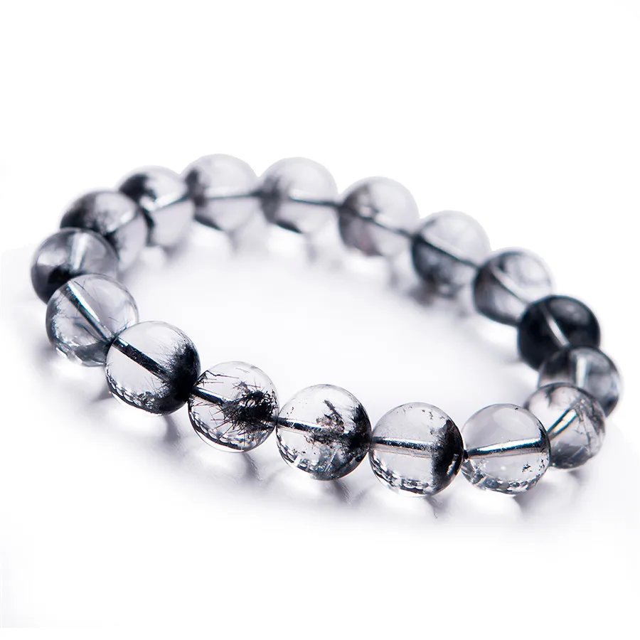

Drop Shipping Natural Black Rutilated Quartz Round Crystal Beads Bracelet Trendy Men Women Crystal Round Beads Bracelet