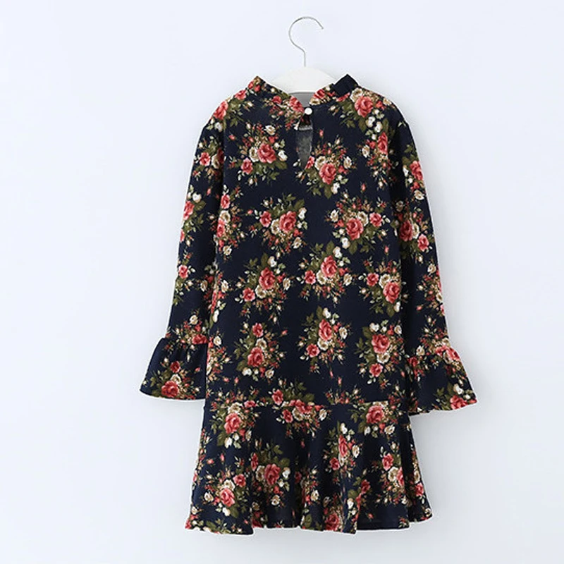 2017 Autumn Kids Flower Printed Long Sleeves Clothes Children Elegant Party Wedding Princess Dresses Girls Preppy School Wear | Детская