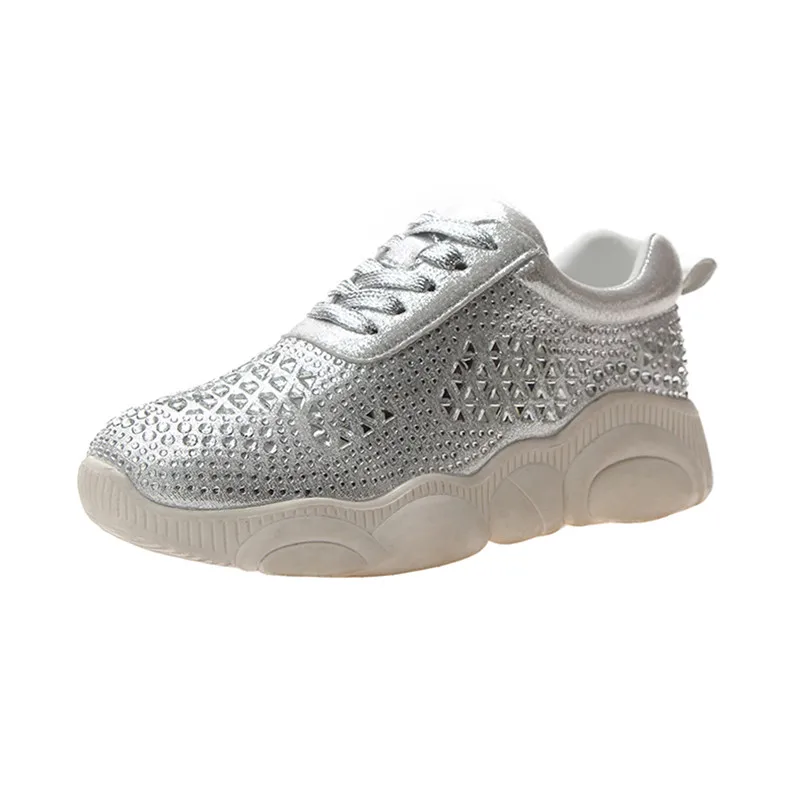White Повседневное обувь Bling Для женщин zapato de mujer кристаллы белые кроссовки на платформе без застежки; chaussures femme со стразами, из натуральной кожи; модная обувь - Цвет: White