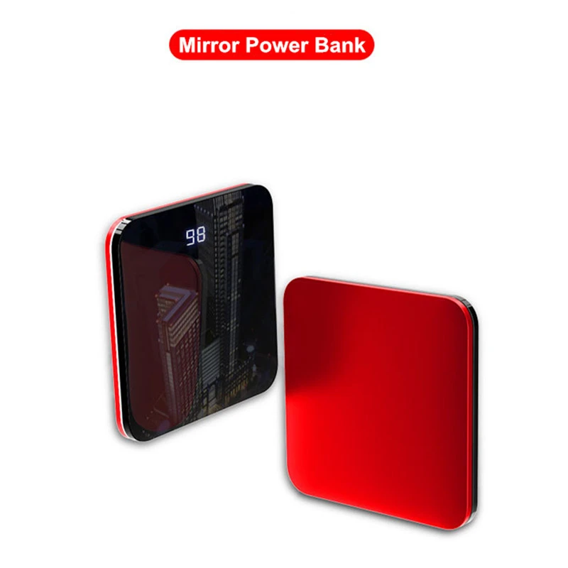8000mAh Зеркало Мощность банк двойной USB 2.0A Quick Charge Портативный алюминиевая рама для