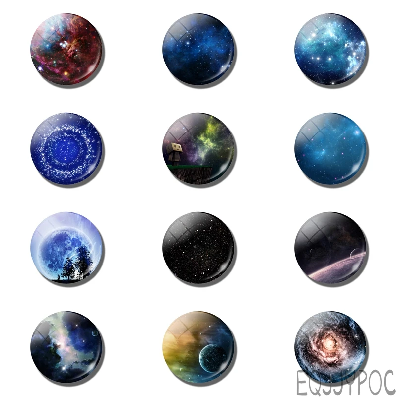 

12pcs Space Magnetic Refrigerator Stickers Astronomical Galaxy Glass 25mm 30mm Cabochon Fridge Magnets Note Holder Home Decor