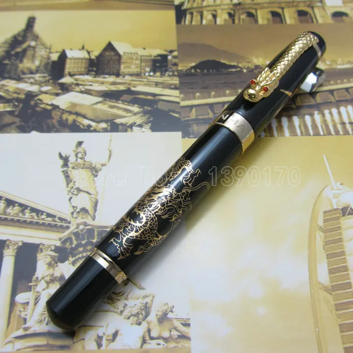 Black JINHAO K600 гравировка Дракон и клипса с драконом перьевая ручка металлическая подарочная ручка чернильная ручка - Цвет: Black