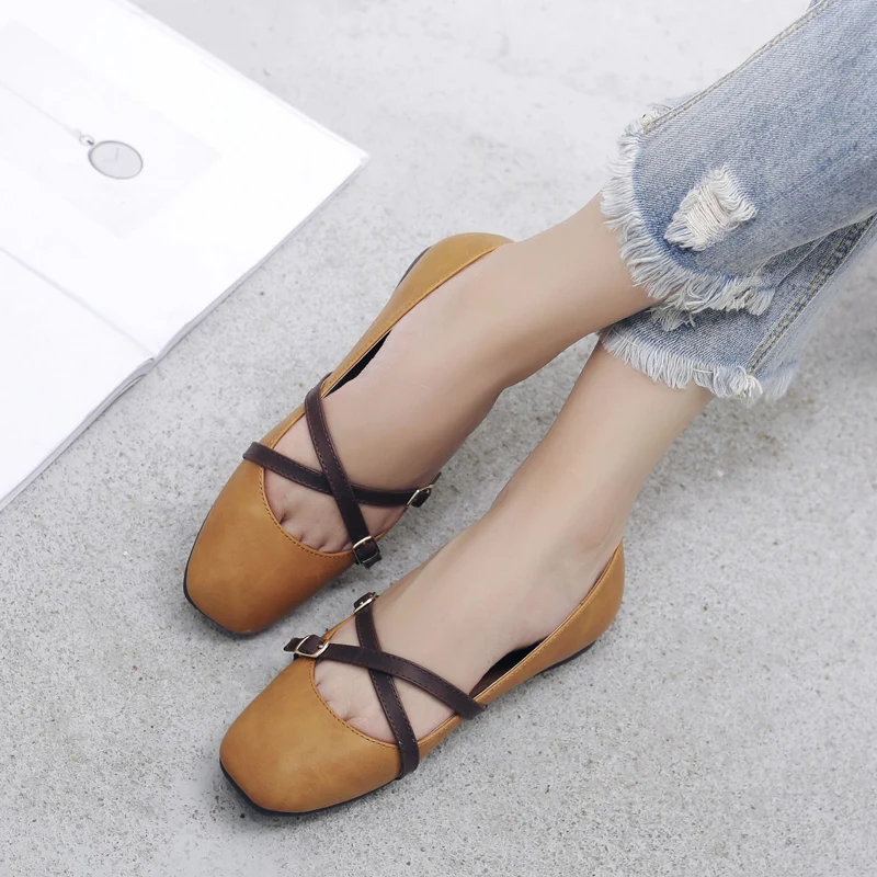 Teahoo/женские балетки на плоской подошве с квадратным носком и перекрестными