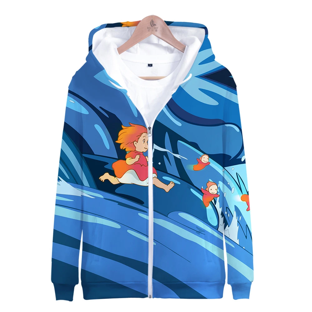 3D Ponyo на скале Для мужчин с застежкой молнией толстовка капюшоном от нескольких