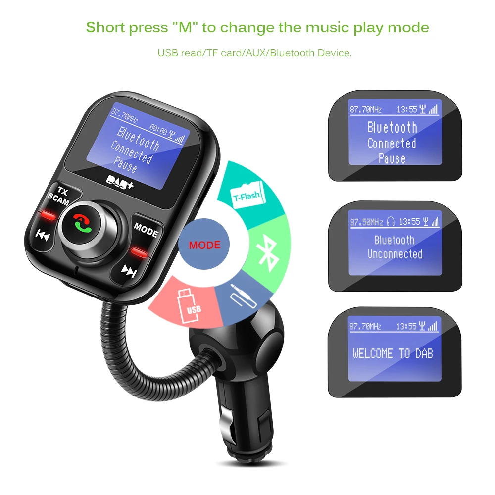 Автомобильное цифровое радио DAB в автомобиле с fm передатчиком ЖК дисплеем Bluetooth