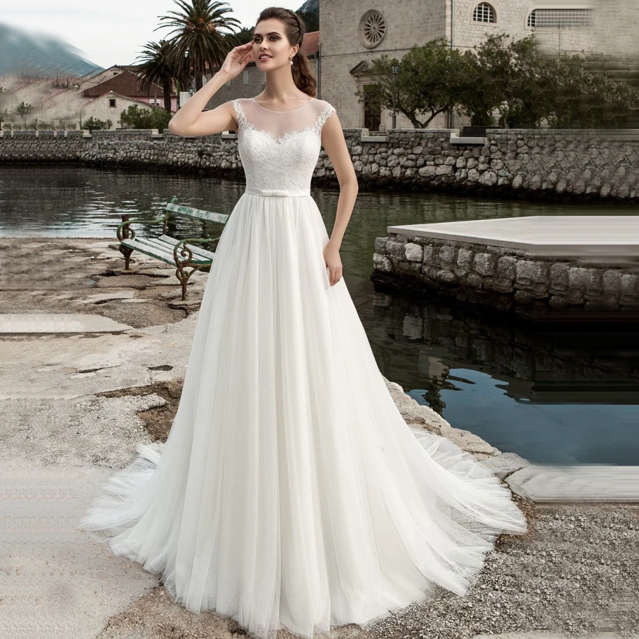 Кружевное Свадебное платье без рукавов прозрачные белые/цвета слоновой кости