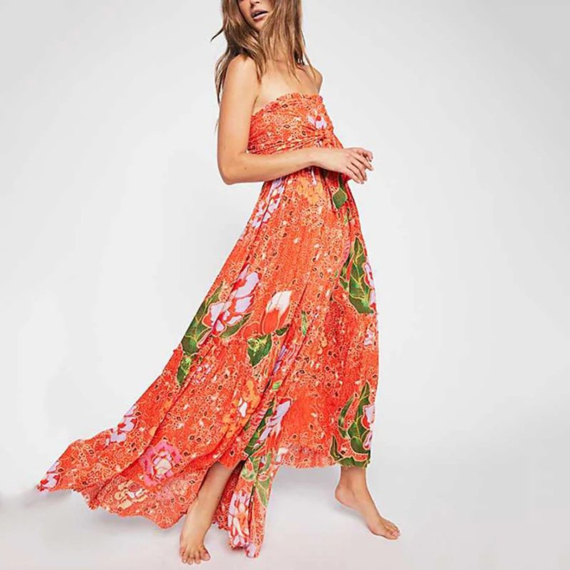 Женское шифоновое платье макси Gladiolus Boho длинное пляжное без бретелек с открытой