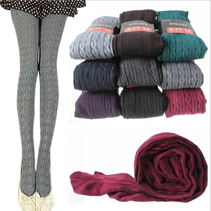 

Casual Leggings Autumn Winter Ladies Foot Pant Warm Girl Knitted Slim Stretch Leisure Patchwork Black Gray