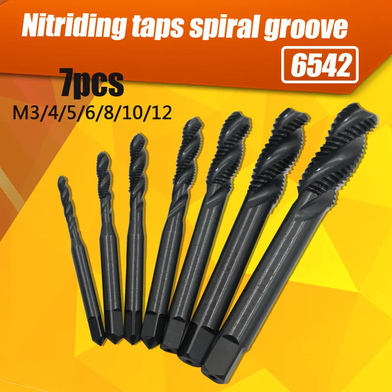 

7pcs 6542 Spiral Fluted Tap Metric Spiral Fluted Tap Machine Tap Kit M3 M4 M5 M6 M8 M10 M12 Tap Set
