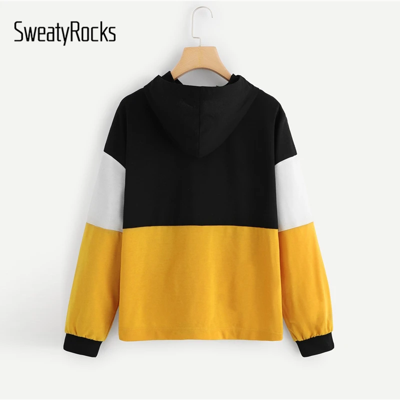 Свитер SweatyRocks для досуга с разрезом и пришитой половинной планкой, толстовка со стоячим воротником, женская одежда, осень, повседневные толстовки с длинным рукавом
