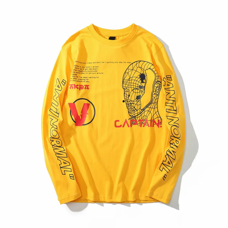 yellow tshirt Футболка с длинными рукавами с изображением лица капитана темного икона, Мужская футболка с круглым вырезом, футболки в стиле хип-хоп, уличные футболки с принтом, желтые, белые - Цвет: yellow tshirt