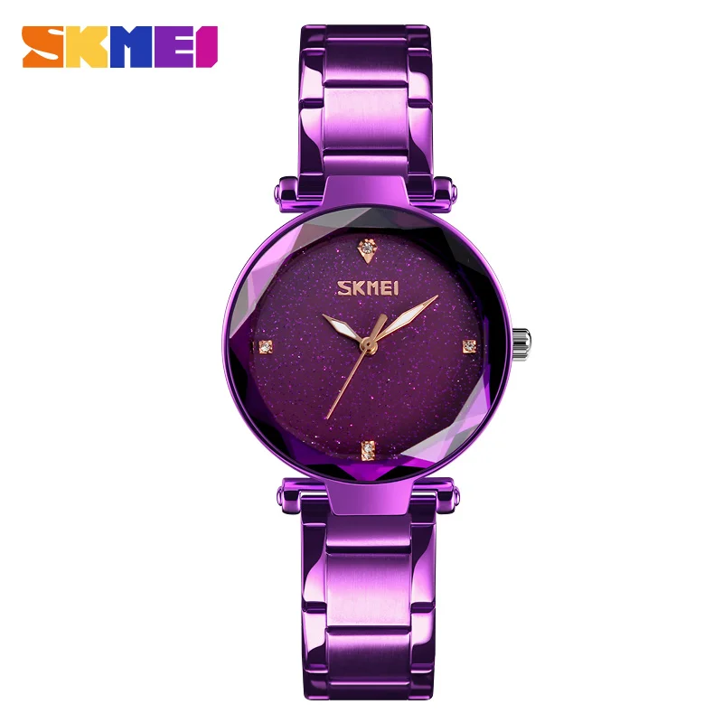 Purple Watch SKMEI Для женщин кварцевые часы элегантный топ брендовые роскошные дамы просто Повседневное Для женщин наручные часы Нержавеющая сталь Часы Relogio Feminino - Цвет: Purple Watch
