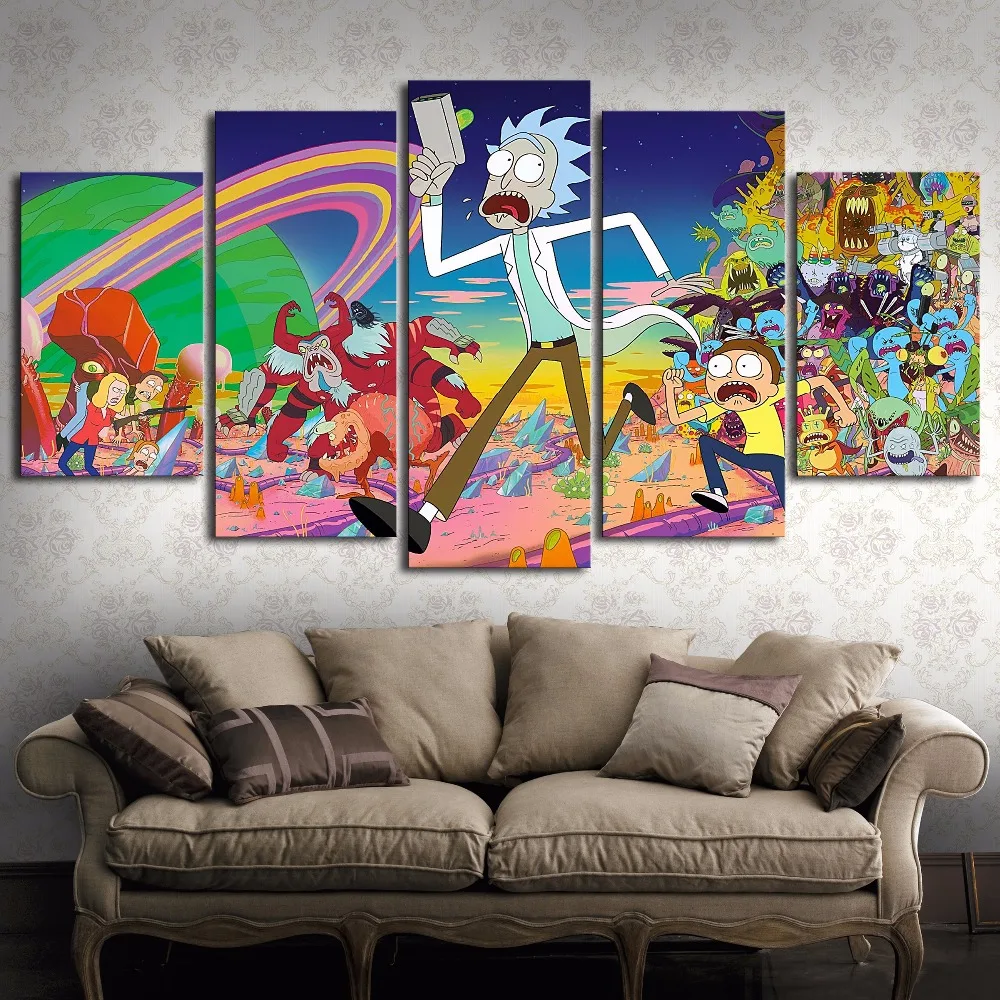 5 шт. HD печати Рик и Морти холст картина стены искусстве для детей Декор