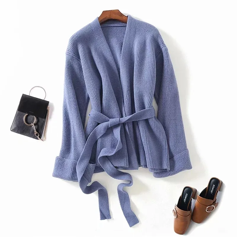 Autumn Winter Women Chic Fleece Cardigan Solid V Neck Knitted Sweaters Warm Casual Coat |
