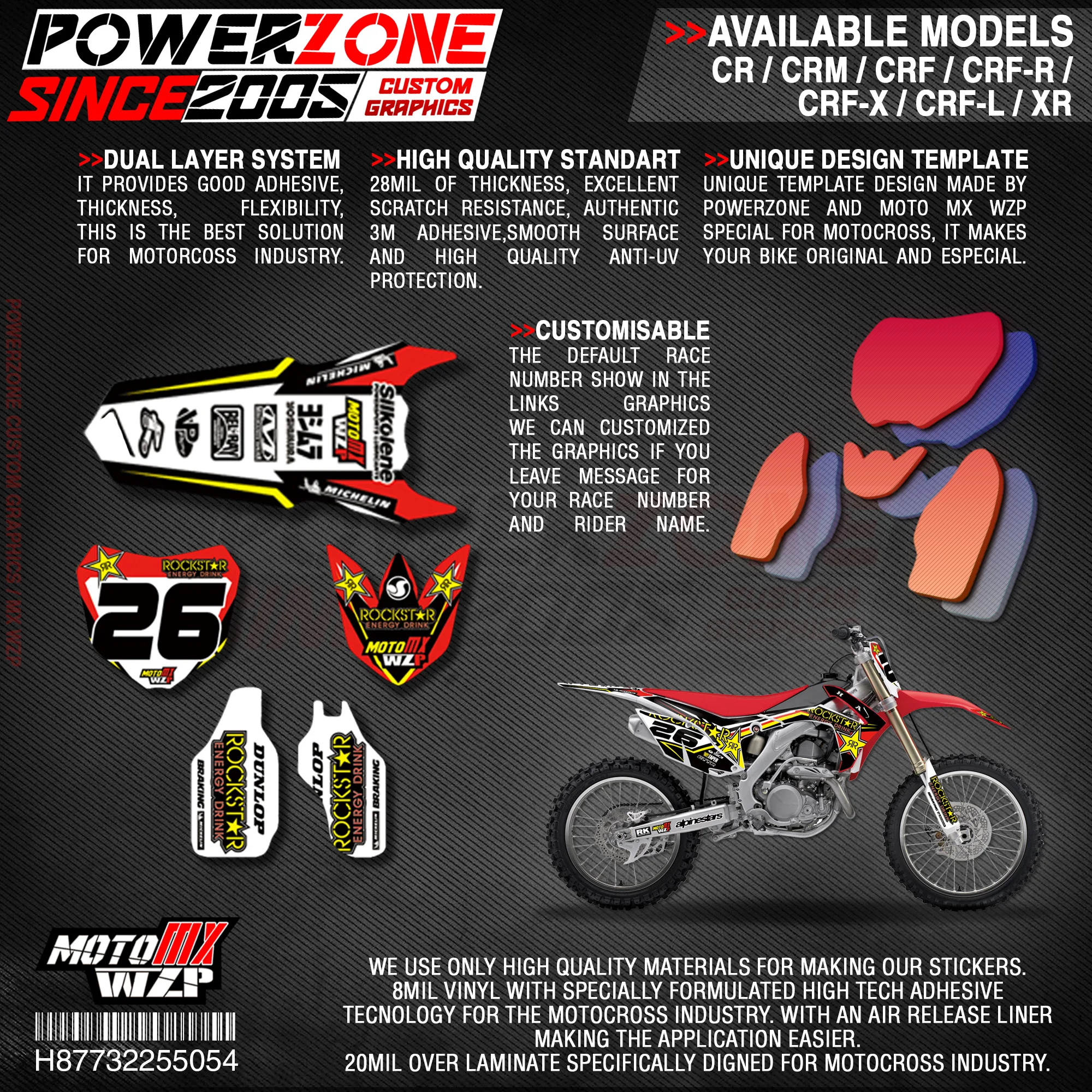 PowerZone на заказ футбольной команды Графика Фоны наклейки 3m Набор наклеек для HONDA