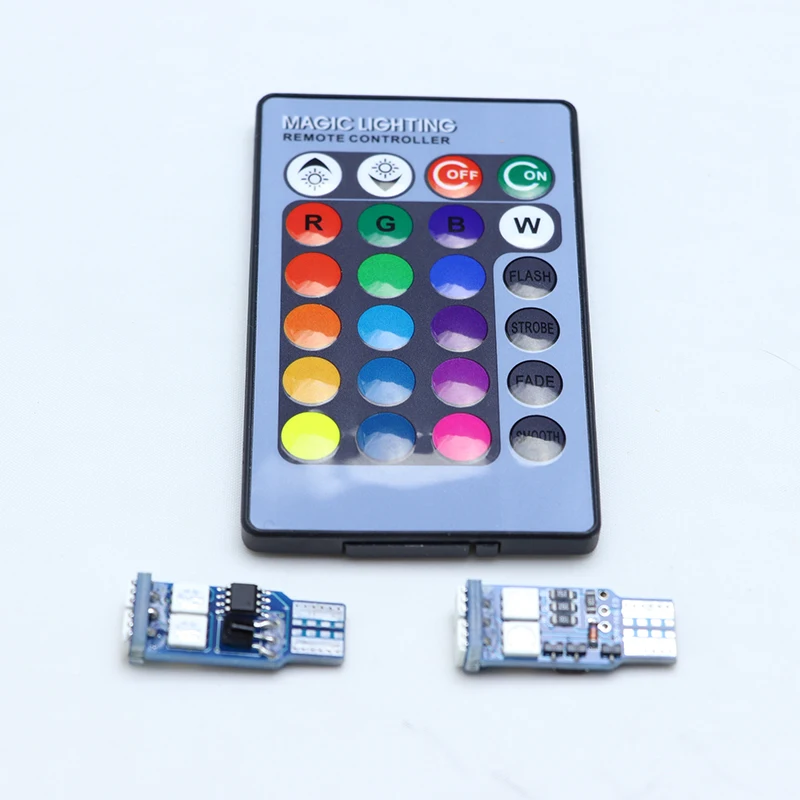2 шт. T10 W5W светодиодный фонарь для автомобиля RGB с пультом дистанционного
