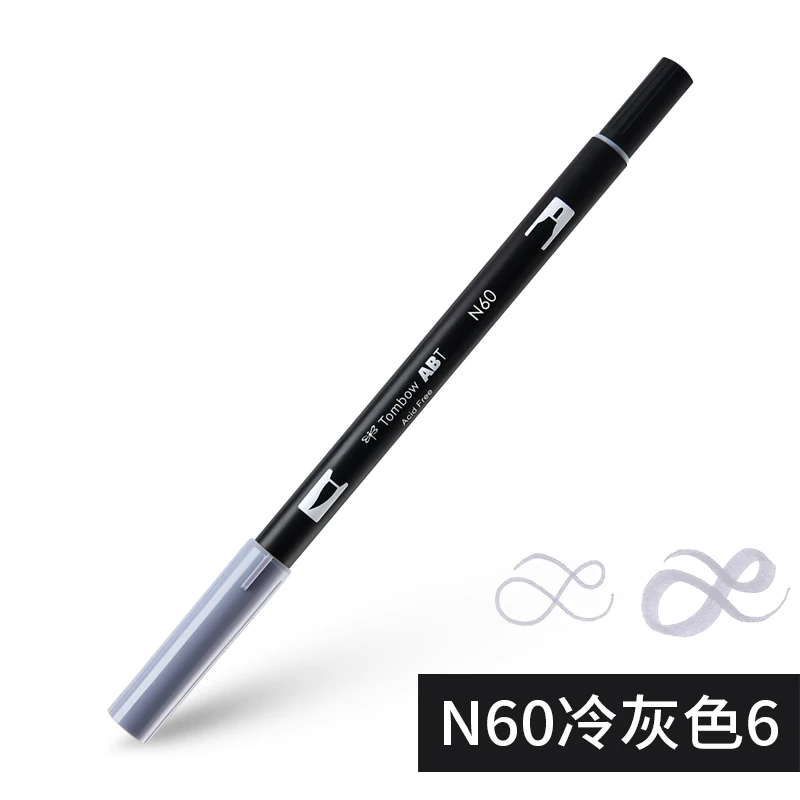 N60 Cool Gray 6 1 шт. японского надгробия двойная кисть акварельный художественный маркер для надписей анимационный дизайн горячая на Instagram ABT ручка - Цвет: N60 Cool Gray 6