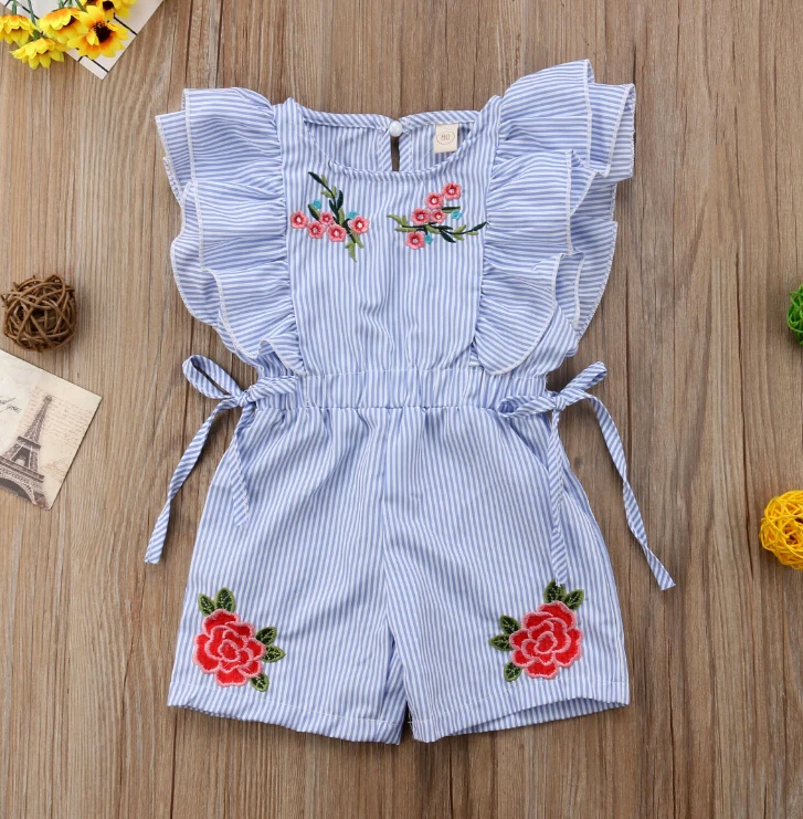 Детский короткий комбинезон с оборками и вышивкой|Ромперы| |