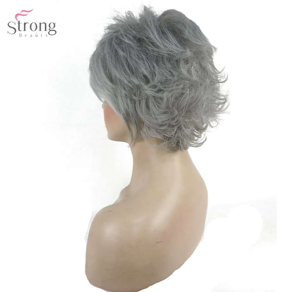StrongBeauty женские Серебристые серые Короткие вьющиеся натуральные парики синтетические термостойкие волокна полный парик