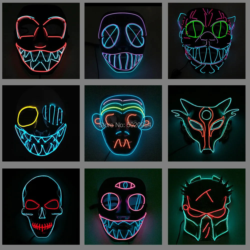 Гибкая маска для лица с черепом светящаяся Хэллоуина светодиодная страшного