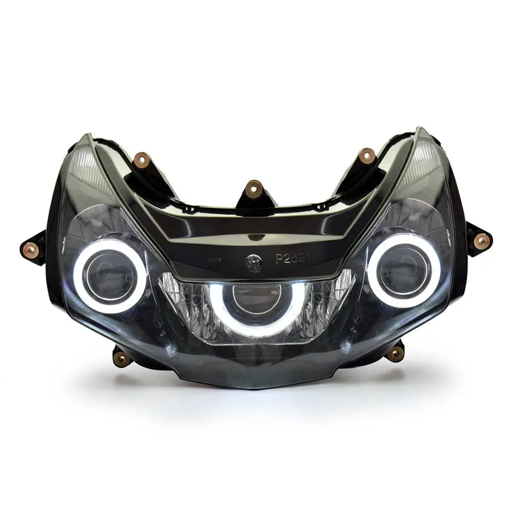 KT Передние фары для мотоцикла Honda CBR954 2002 2003 белый "Глаз ангела"+синий "Глаз демона" 55 Вт - Цвет: Without Demon Eye