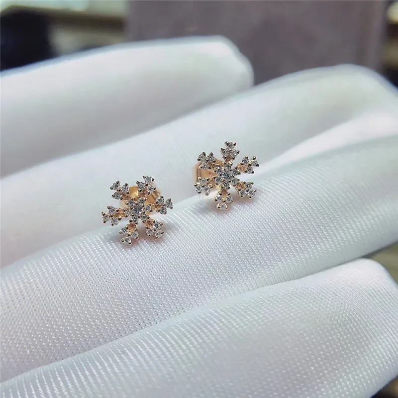 QYI 0 17 ct серьги с натуральным бриллиантом Снежинка 18K розовое золото Halo Серьги