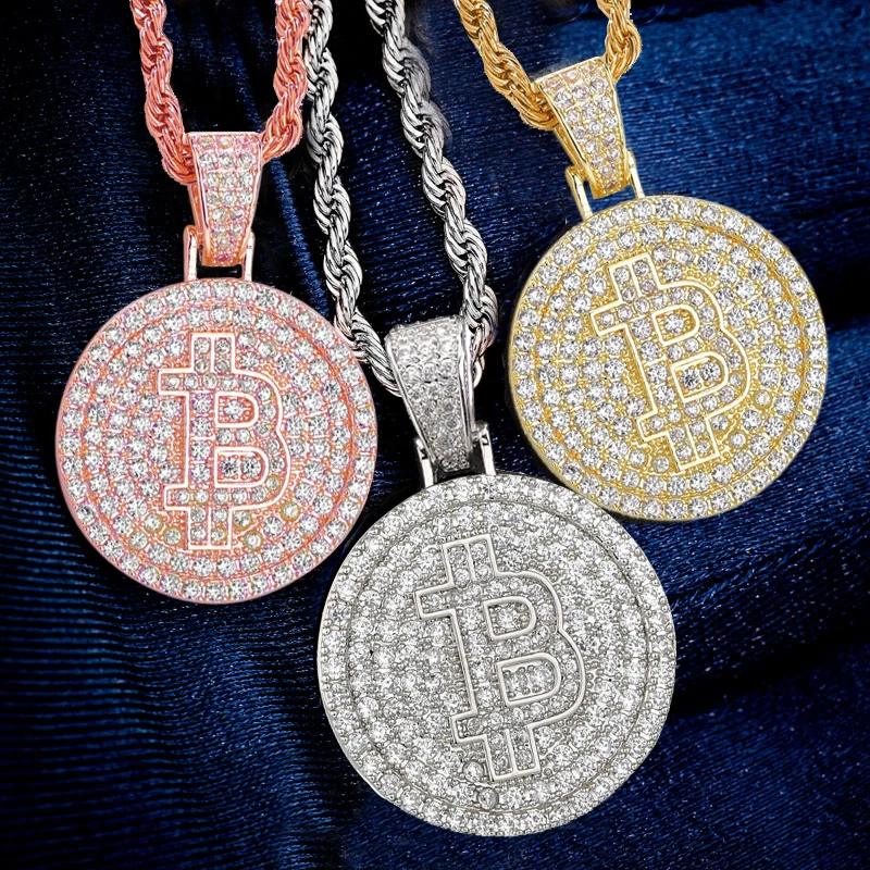 Мужские Золотой Iced Out ожерелье с медальоном Bitcoin Initial B письмо Шарм кулон цепочки и ожерелья хип хоп ювелирные изделия подарок