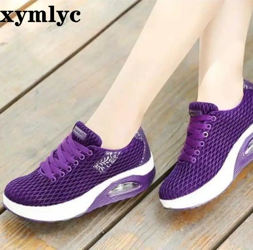 

Summer women's shoes thick bottom mesh breathable casual nonslip a flat shoes women's solid color round head wedges single shoes