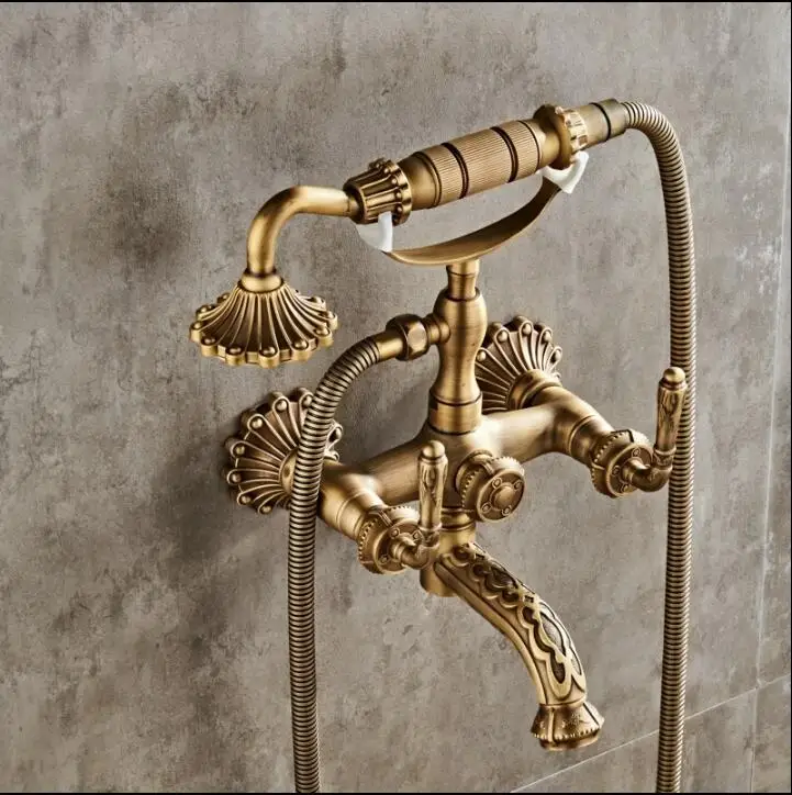 Смеситель для ванной комнаты настенный ручной античный латунный набор душа|faucet