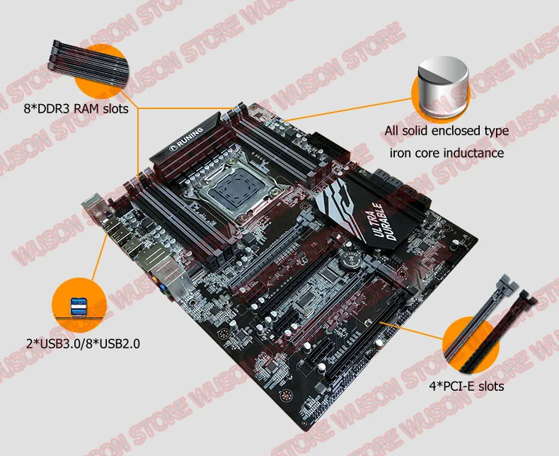 Купить Runing Super X79 материнская плата 8 слотов RAM 7 PCI-E портов SATA Intel Xeon E5 2650 V2 SR1A8 4*16G