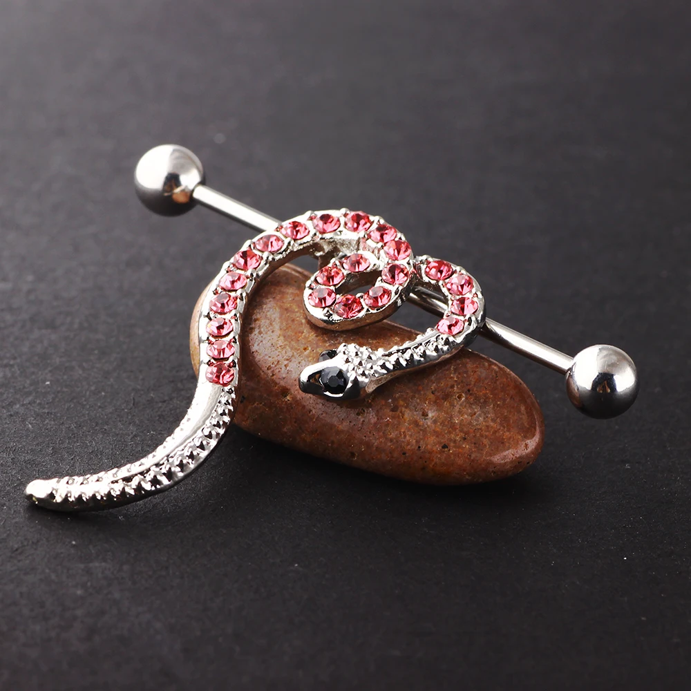 JUNLOWPY промышленный пирсинг бар из нержавеющей стали 14 г Tragus серьги-штанги змея красный CZ драгоценный камень уха ювелирные изделия для тела 20шт