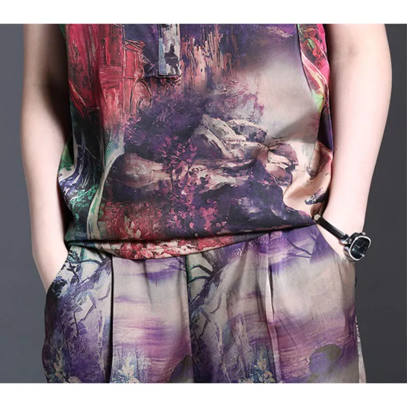 Женский шифоновый комплект одежды из двух предметов с коротким рукавом для