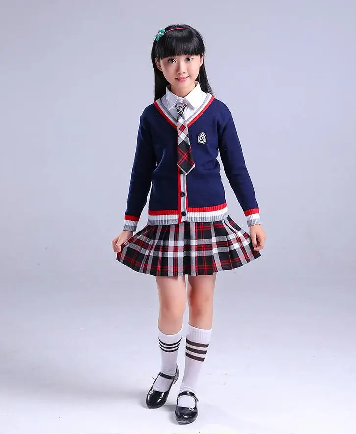 Girls Navy Blue Детская школьная форма в японском и корейском стиле для девочек и мальчиков, топы в морском стиле+ юбка+ шорты+ галстук, Детская осенняя одежда для школьников - Цвет: Girls Navy Blue