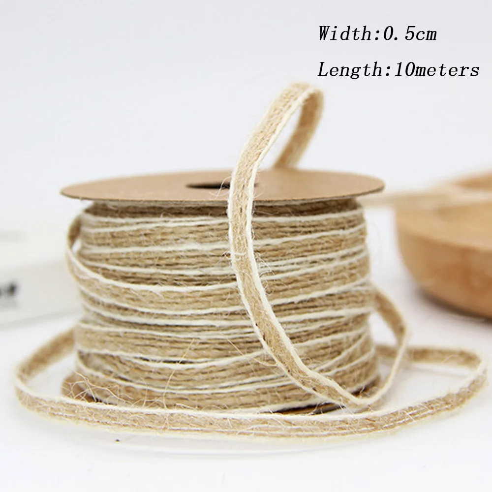 10 meters 0.5cm Чирбанты льняное белье ленточки для волос тонкие DIY украшения подарки упаковочный обмоточный фестиваль вечерние украшения лента из джута, мешковины - Цвет: 10 meters 0.5cm