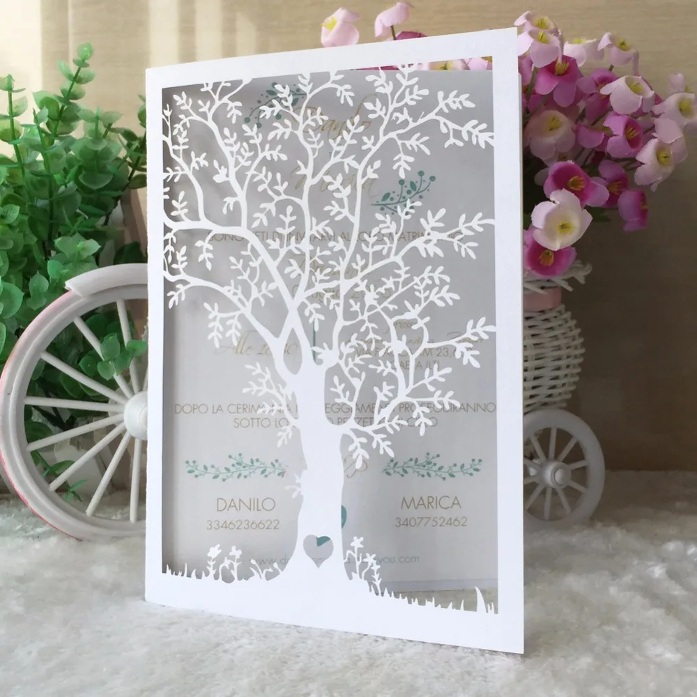 25 шт. лазерная резка узор в виде дерева блестящие свадебные пригласительные