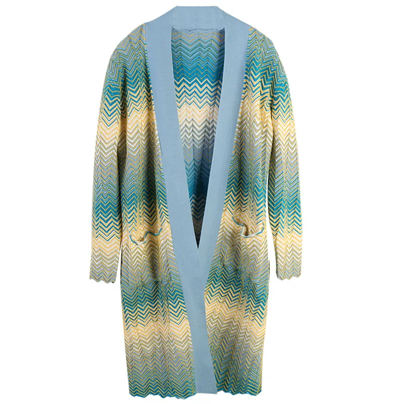 GRUIICEEN long autumn striped pattern cardigan coat women open stitch knitting sweater with pockets GY201964 |