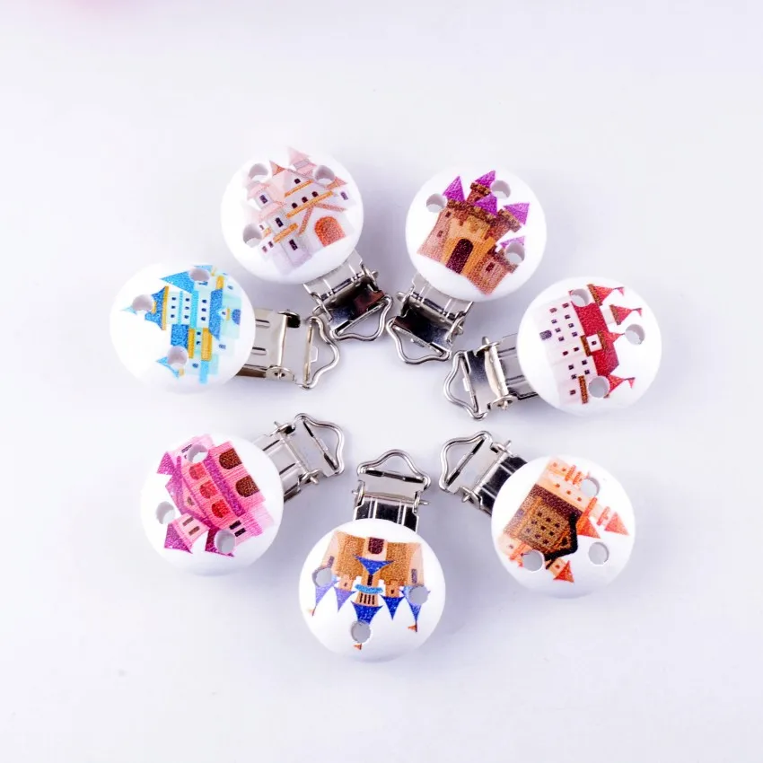 5 шт. клипсы для соски смешанный принт замок белые деревянные Металлические Держатели милые соска для младенцев застежки забавные аксессуары 4,4x2,9 см
