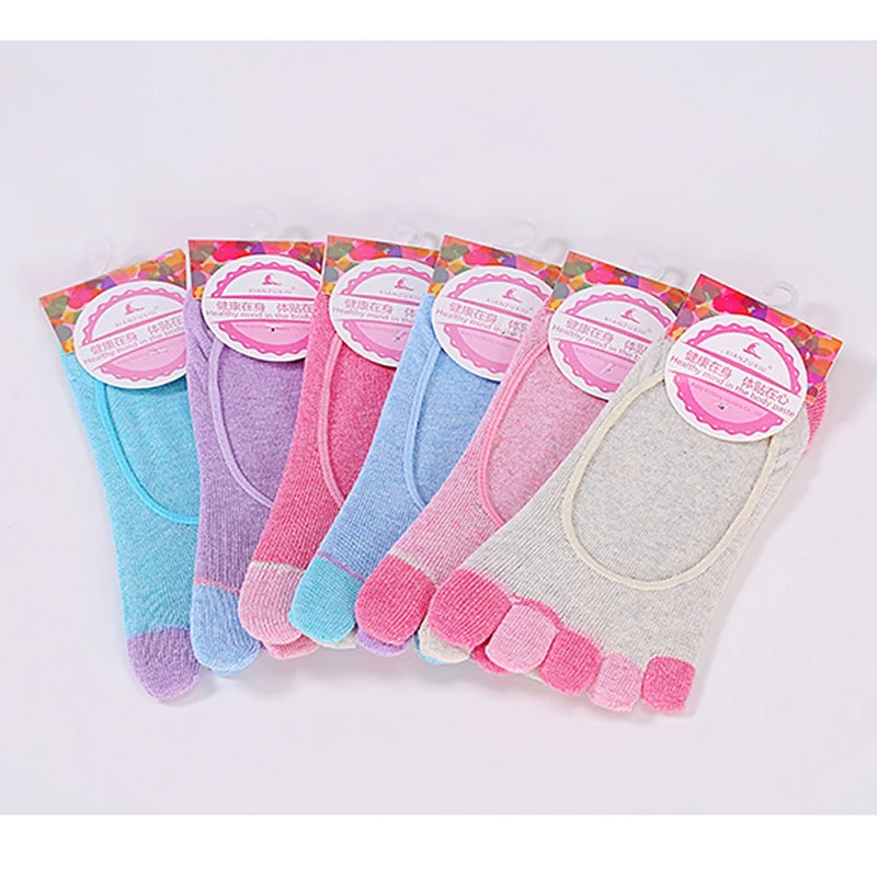 Brothock Summer ladies thin invisible socks Korean five-toed cotton socks non-slip silicone women boat socks five-finger socks