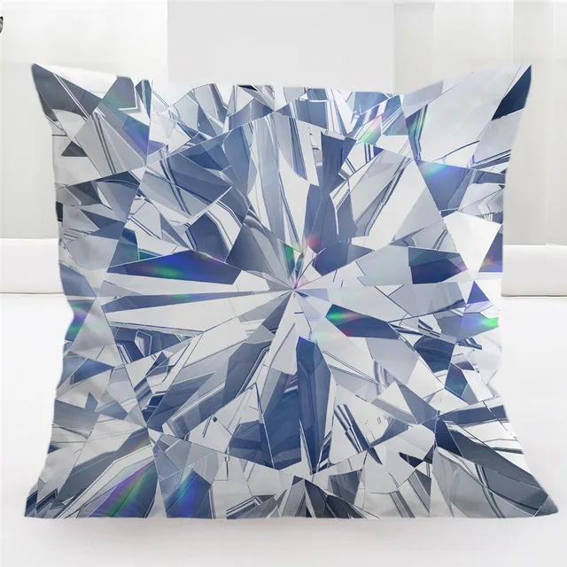 BlessLiving Diamond Cushion Cover Luxury Shining Pillow Case 45*45 Geometric Kussenhoes 3D Print Blue Pillow Cover Home Decor 3