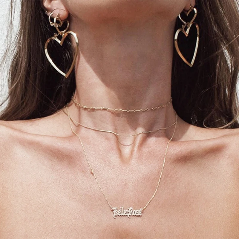 Женские серьги кольца LWONG с большим сердцем золотого цвета минималистичные