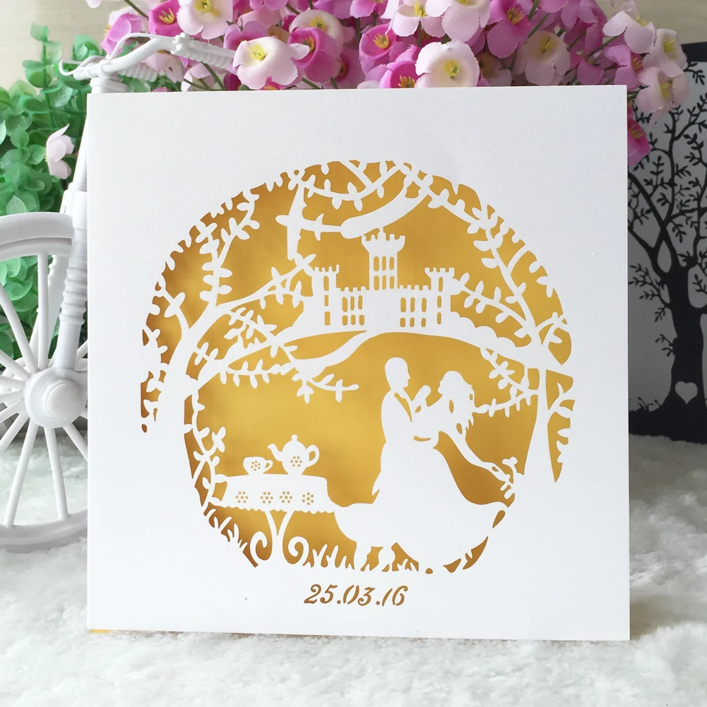 100 шт. свадебные подарки открытка приглашения Лазерная резка Индивидуальные