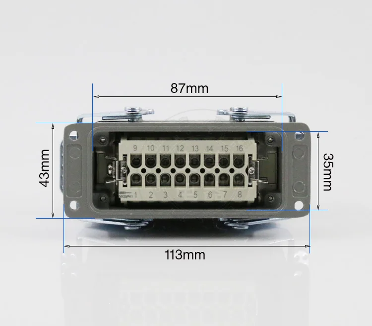 Прямоугольный H16B-HE-016-1 тяжелый 16 контактный разъем линии 16 a500v винтовые ножки авиационной вилки на стороне