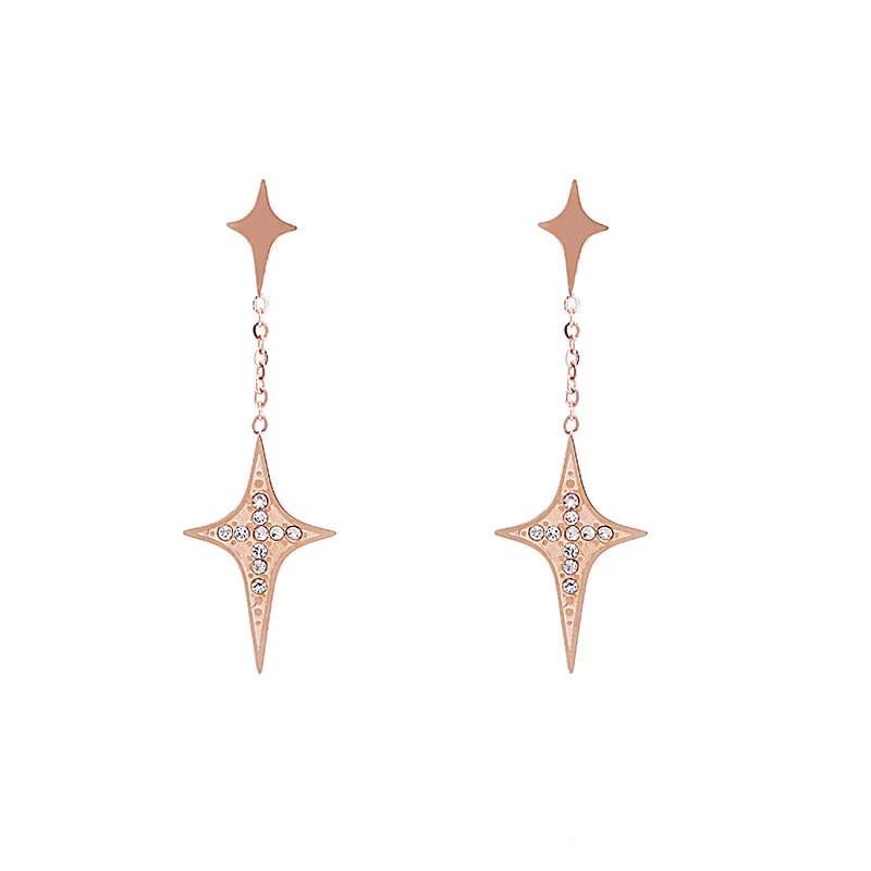 

Fashion jewelry accessories, star zircon earrings, titanium steel, rose gold, do not fade earrings wholesale