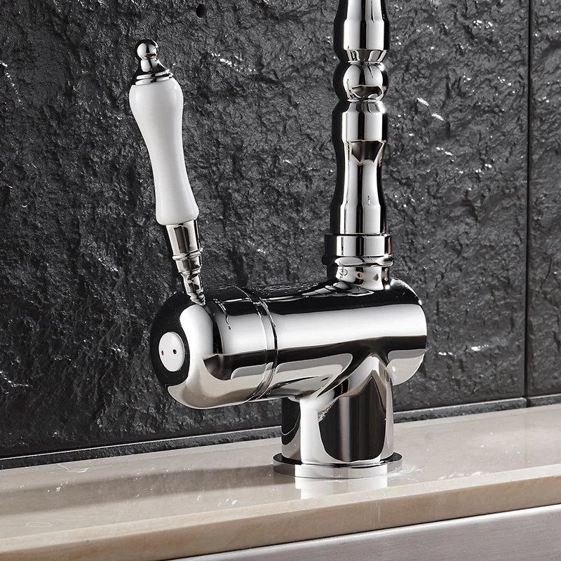 

Deck Mounted Kitchen Faucet Antique Bronze Hot and Cold Water Mixer Tap Vessel Sink Faucets Crane Single Handle MO9087A
