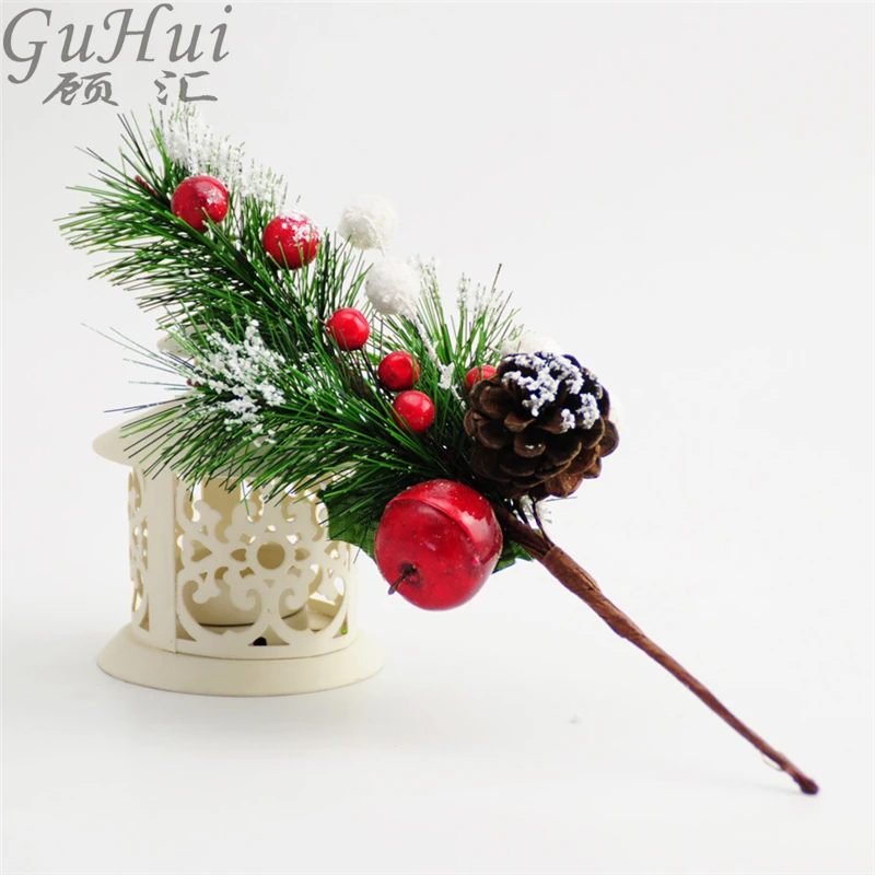 Country style Pineal Red Berries Pendants Christmas Branch Cuttings Pine Needle Sticky White Tree Decoration | Дом и сад