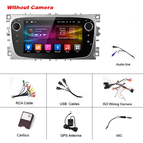 Podofo Android 9,0 автомобильный dvd-плеер 2 Din радио gps Navi для Ford Focus Mondeo Kuga C-MAX S-MAX Galaxy Аудио Стерео головное устройство - Цвет: Without Camera