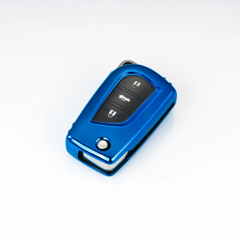 C-blue Прочный жесткий Модный мягкий ТПУ дистанционный Автомобильный держатель для ключей, полный Чехол для Toyota Hilux Revo Innova Rav4 Fortuner Crystal keyring - Название цвета: C-blue
