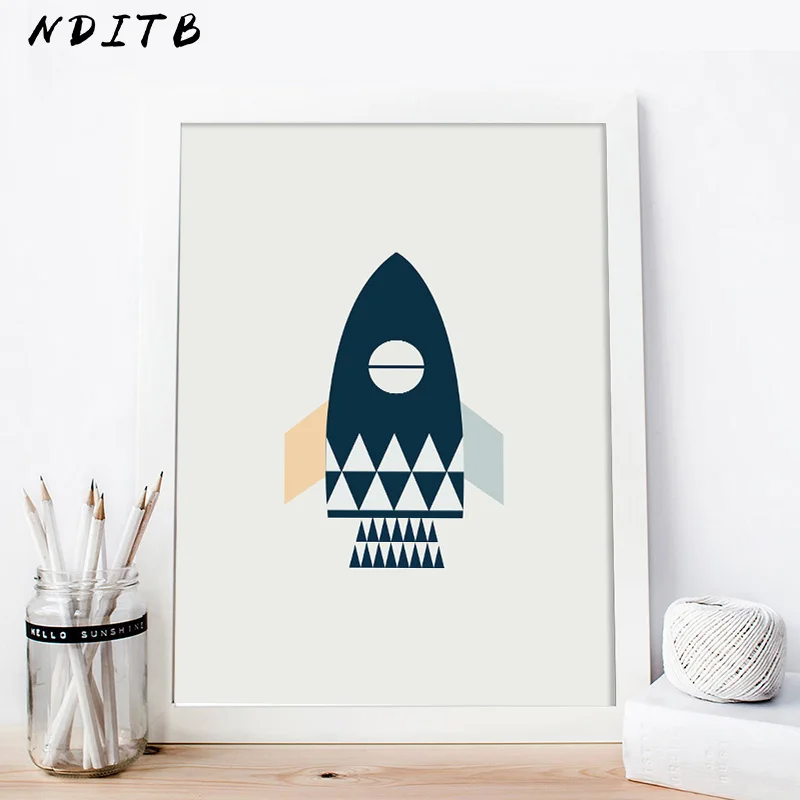 Rocket из космоса Wall Art Плакаты Мультяшные принты для детской холст картины